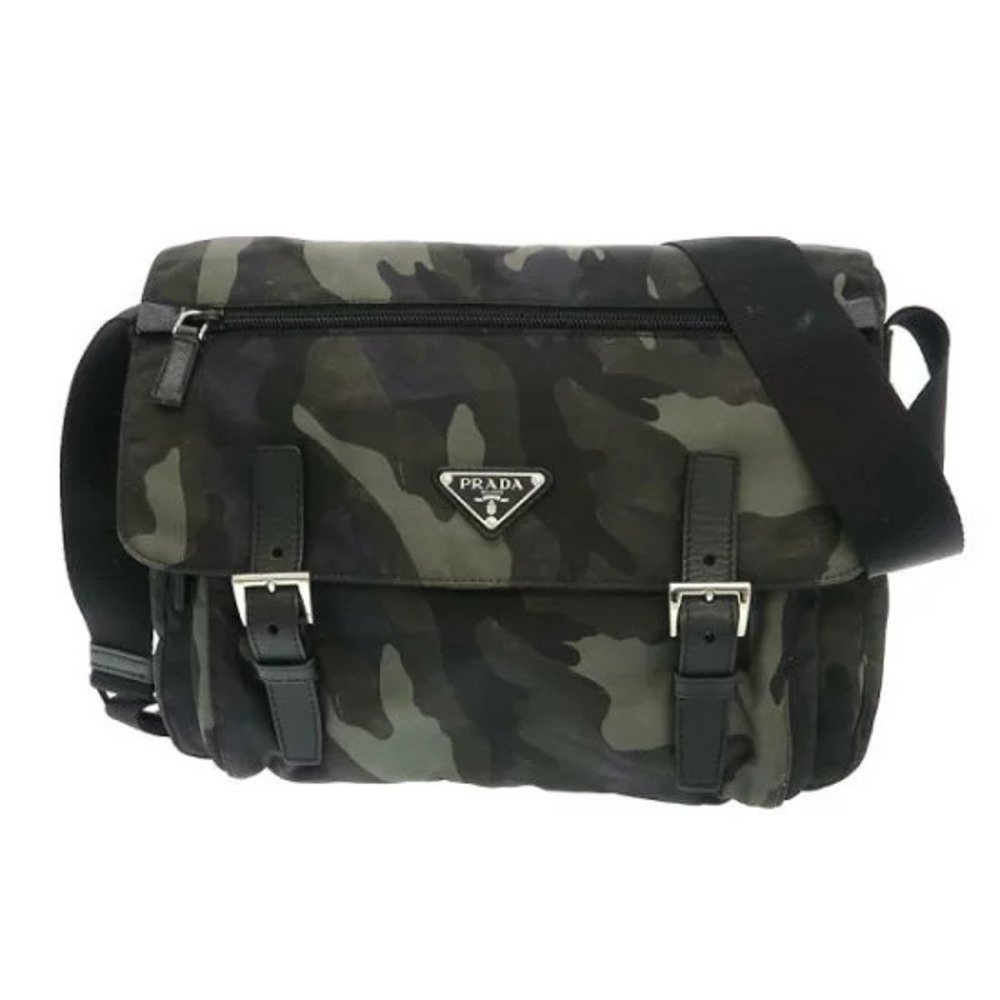 Prada Tessuto camouflage messenger bag triangle logo Green